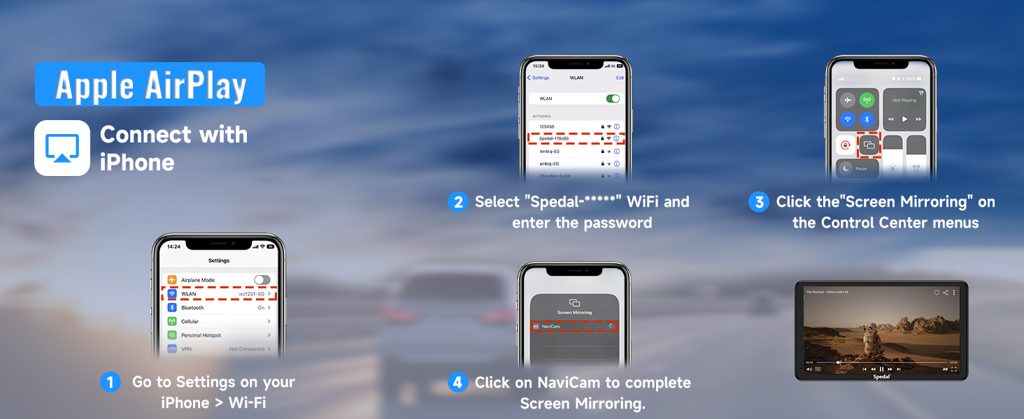 Spedal Wireless Apple CarPlay & Android Auto, Portable Car