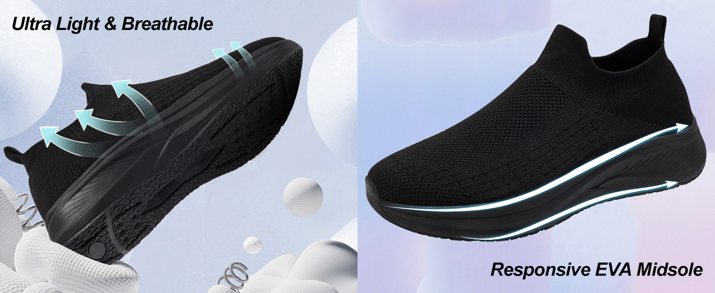 Women's Wide Slip On Walking Shoes Non-Slip Socks Shoe