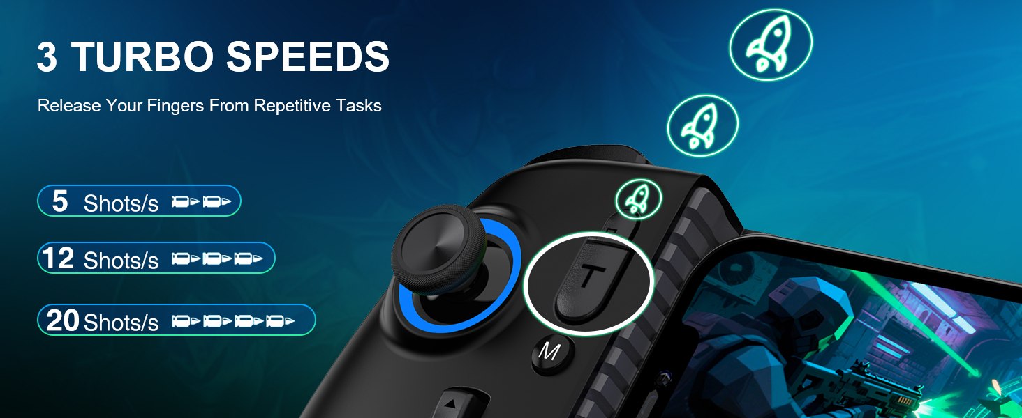Mobile gaming Controller with Led Light, Upgraded Joysticks, Turbo, Thumb Grips