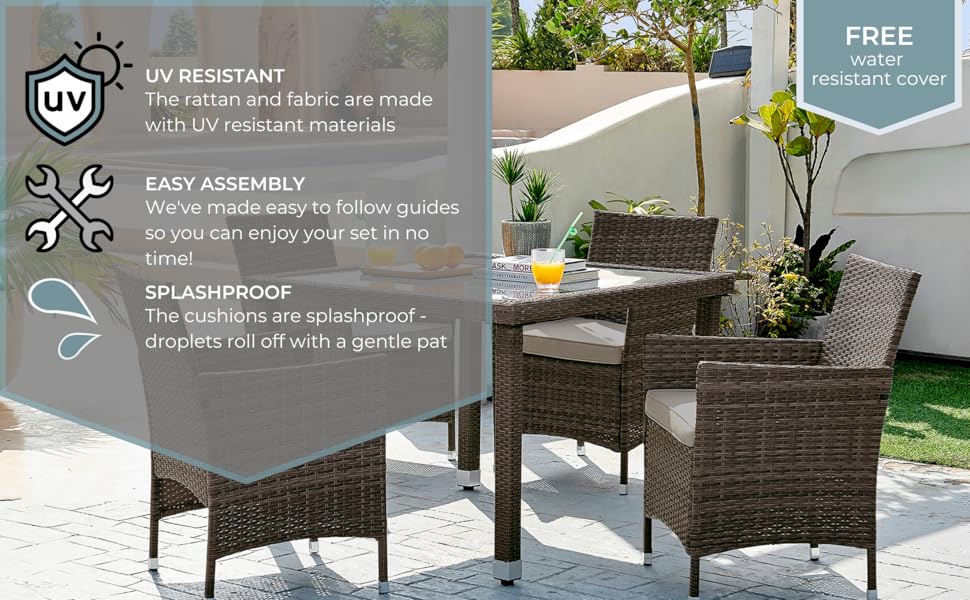 Furniturebox UK Barbados Brown Rattan Outdoor Garden Dining Set, PE