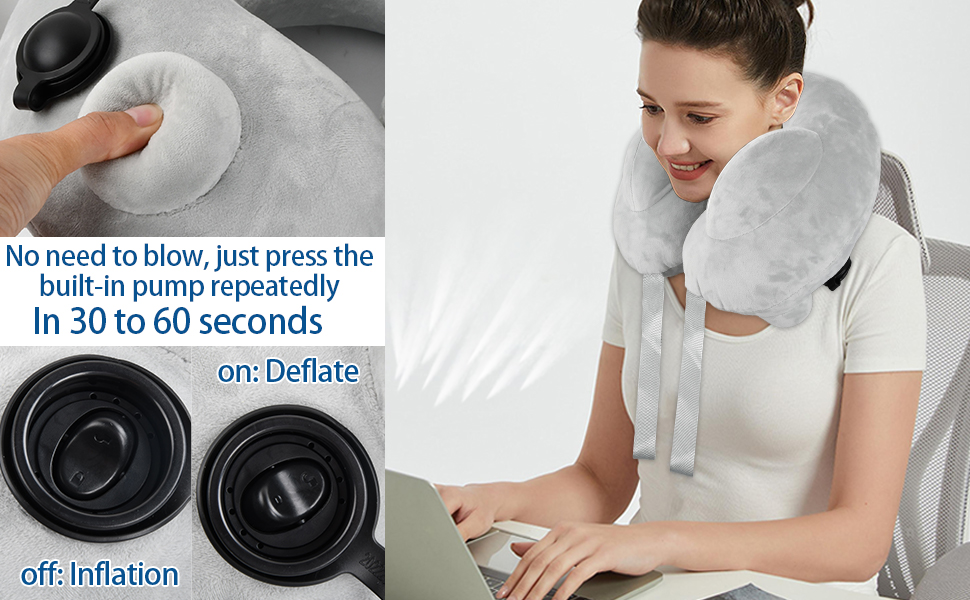 Coussin de Cou Gonflable avec Housse Lavable 