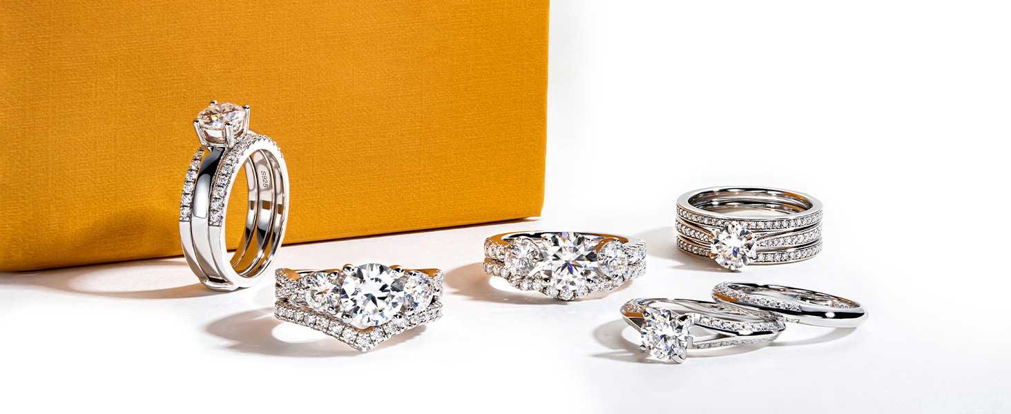 AimiIee Moissanite Eternity Rings Wedding Bands 0.6/1cttw D