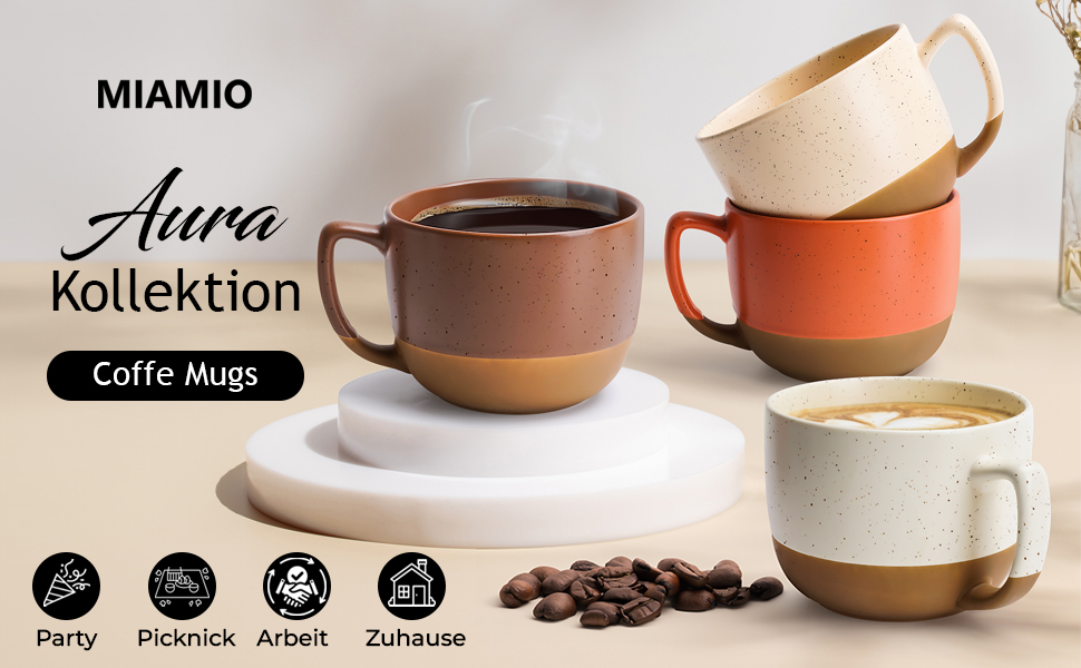 Set 4 Cani de cafea, colectia Aura, ceramica, Bej, 450 ml
