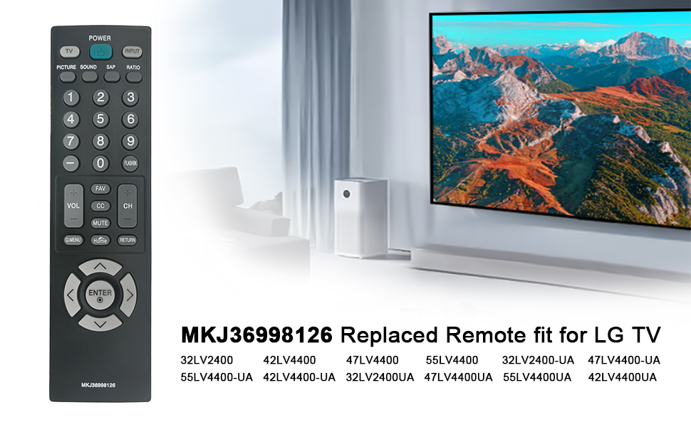 MKJ36998126 交換用リモコン 対応機種: LG TV 32LV2400 42LV4400 47LV4400 55LV4400 32LV2400-UA 47LV4400-UA 55LV4400-UA 42LV4400-UA 32LV2400 Amazon.com: PZL MKJ36998126 Replaced Remote fit for LG TV