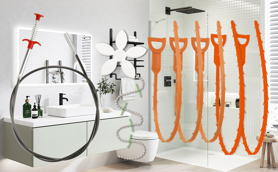 7 Pack Drain Unblocker Tools Set 1.6m Stainless Steel Plughole