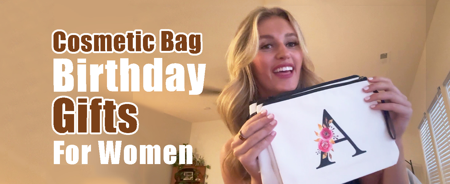 Text reads 'Cosmetic Bag', 'Birthday', 'Gifts For Women'. Composite of product photos showing magnetic makeup organizer in various angles, with white cylindrical compartments.