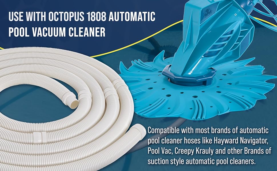8-Piece Pool Vacuum Hose Set, 40" Flexible White Hose with Cuff Ends – Fits Most Inground Cleaners