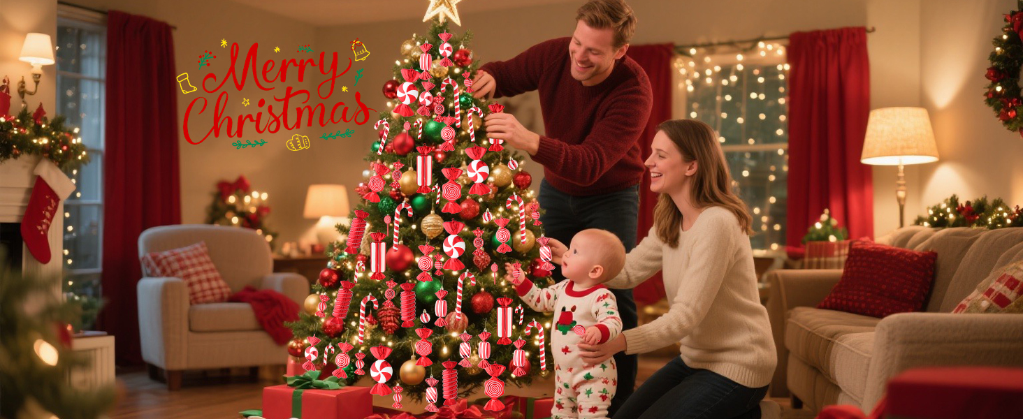 red white candy cane christmas tree decorations