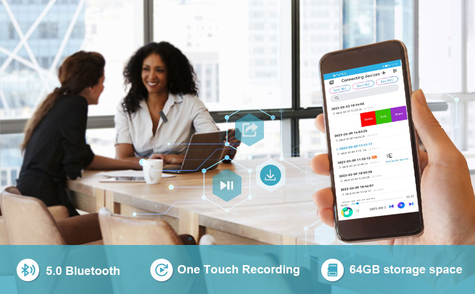 Smart Voice Recorder, 64GB Bluetooth Recorder with App, Voice Recorder