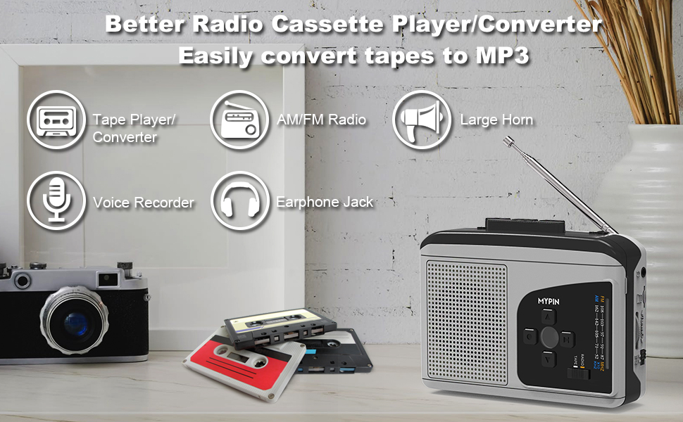 AM/FM Radio Cassette Player Converter, Voice Recorder