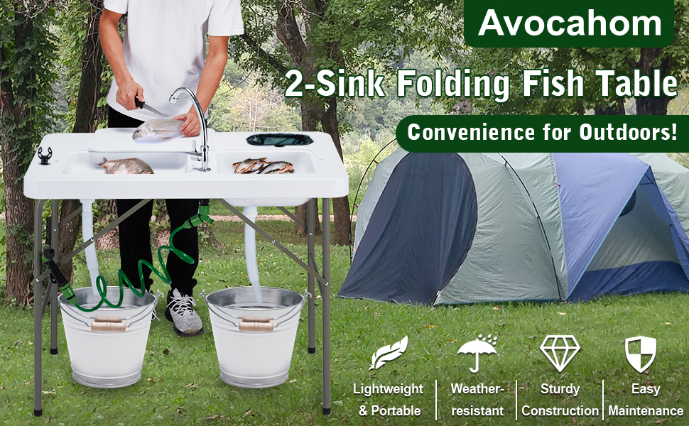 Avocahom 32.5" Folding Fish Cleaning Table Portable Camping
