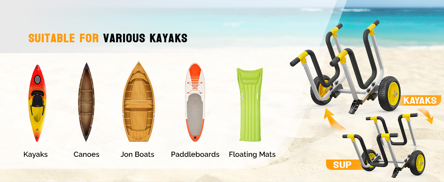 Bonnlo Kayak Cart Dolly Aluminum Adjustable 2 in 1 Kayak Wheels Cart