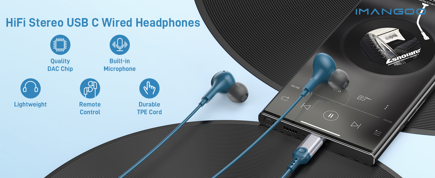 USB C Headphones for iPhone 15 Samsung S24 Ultra A53 A33 A54 A34 S23 FE