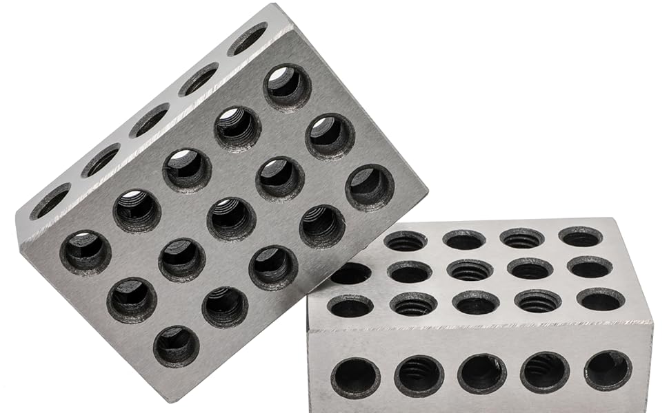 LLDSIMEX Pair 1" x 2" x 3" Precision Steel 1-2-3 Blocks 23 Holes