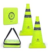 RoadHero 18 Inch 2 Pack Collapsible Traffic Safety Cones, Lime Green Pop-up Cones with Reflective...