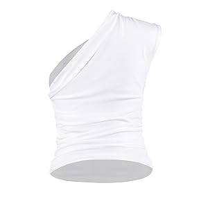Women Sexy One Shoulder Ruched Crop Top Sleeveless