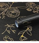 Safiyya Peel and Stick Wallpaper Gold and Black Contact Paper Floral Wallpaper Peel and Stick Rem...