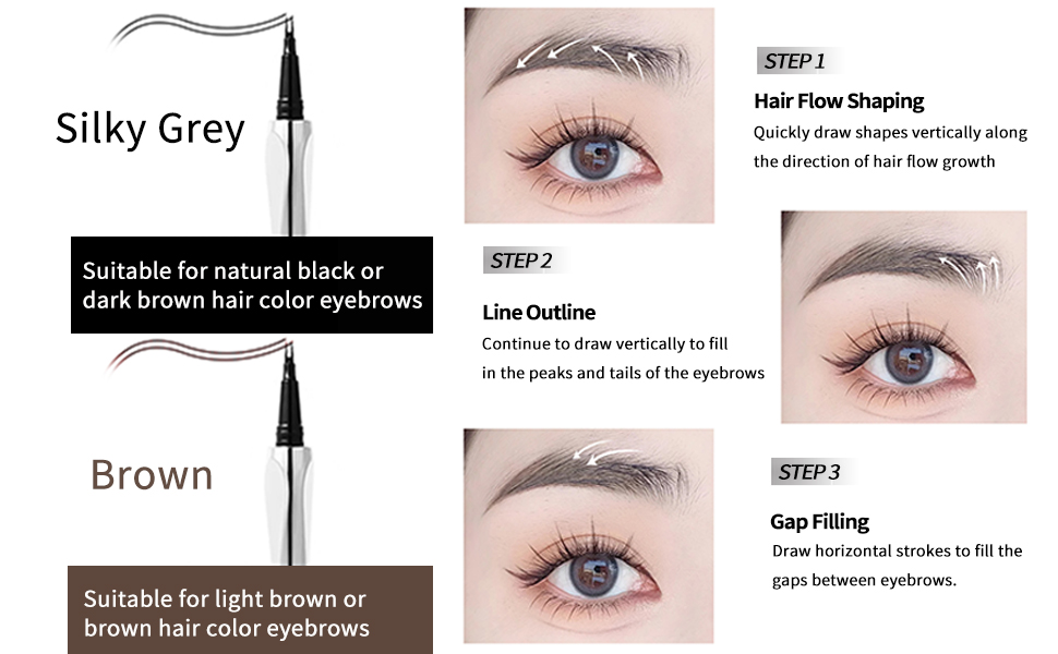 قلم تحديد الحواجب 2 في 1-2 شوكة بطرف منحني وطرف فرشاة دقيق لحواجب تشبه الشعر الطبيعي، مقاوم للماء ويدوم طويلا (بني رمادي) 6 قلم تحديد الحواجب