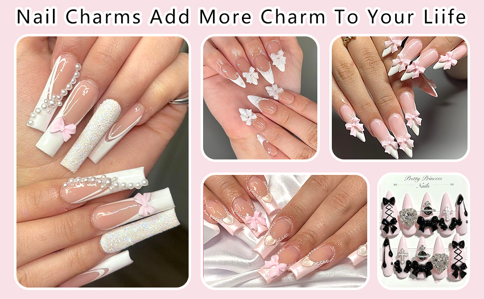 3D Bow Nail Charms Colorful Cute Bow Charms for Acrylic Nails Flatback Pearls for Nails Decoration