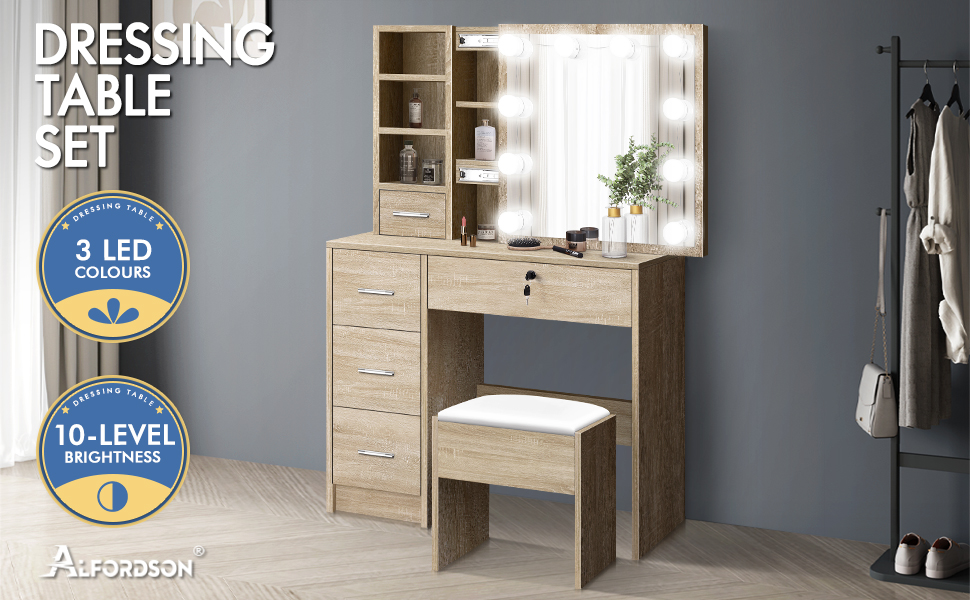 ALFORDSON Dressing Table Stool Set Makeup Vanity Desk with 10