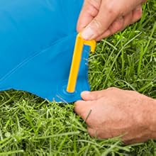 HearthSong Double Lane Water Slide includes ground stakes