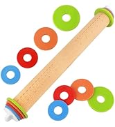 Wood Rolling Pin with Thickness Rings, Adjustable Wooden Rolling Pins for Baking, Dough Roller Pi...