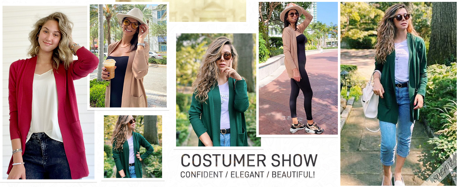 Women's Long Sleeve Open Front Cardigan Casual Loose Lightweight Cardigans with Pockets