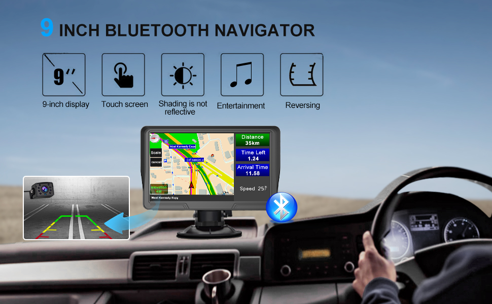 GPS Navigation for Cars Trucks 9 Inch Big LCD Touch Screen with Reverse Camera Bluetooth