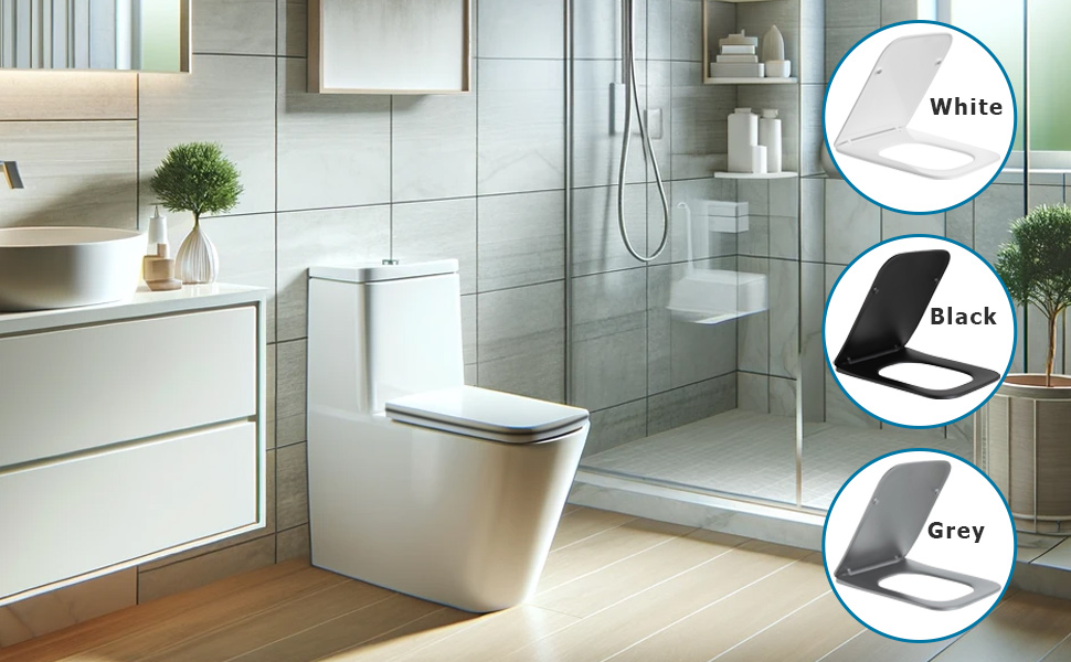 Mass Dynamic Square Toilet Seat Soft Close, One Button Quick Release Toilet Seats for Easy