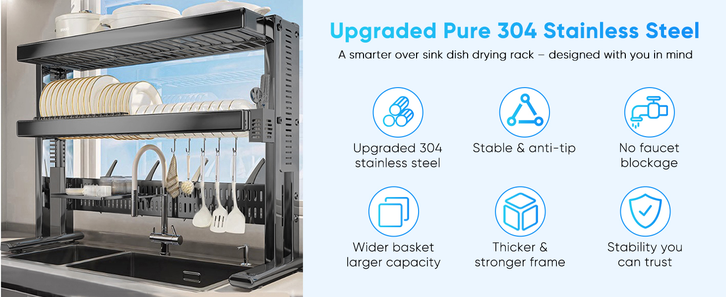 A 304 Stainless Steel Over Sink Dish Rack Rust-free For 10 Years