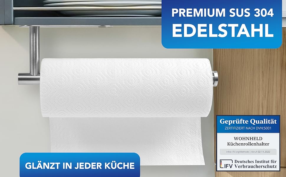 Küchenrollenhalter ohne Bohren [mit Abroll-Bremse] einhändig Abreißen ...