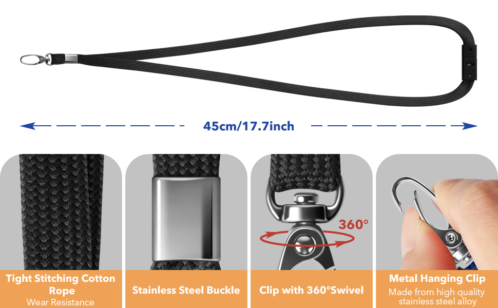 Gimars Black Lanyards for Neck with Safety Breakaways, 15pcs Lanyards