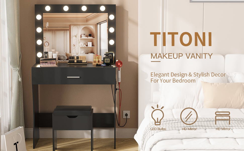 Titoni Vanity Table Set with Lighted Mirror Makeup Vanity