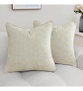 Vision Home Pearl Beige Chenille Throw Pillow Covers 18x18 inch Pack of 2 Decorative Soft Velvet ...