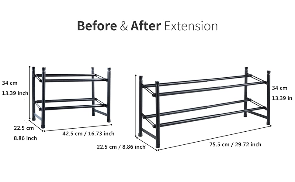 Shoe Rack, Shoe Stand, Expandable & Adjustable, Solid Metal