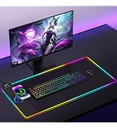 TopMade Wireless Charging Mouse Pad, RGB Gaming Mousepad Home Office Large Desk Pad with 13 Light...
