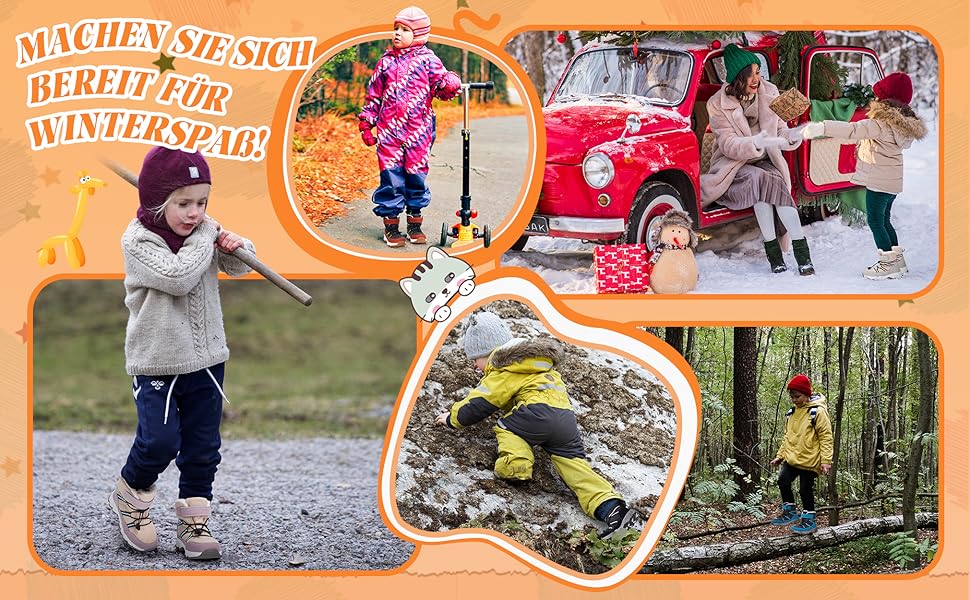 Schneestiefel Kinder Warme Winterstiefel mit Wollfutter Jungen Mädchen Winterschuhe