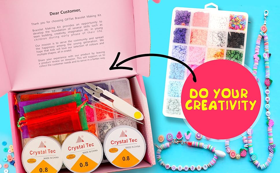 Bracelet Making Kits for Girls, 7100 Pcs 24 Colours 48 Grids Clay Beads