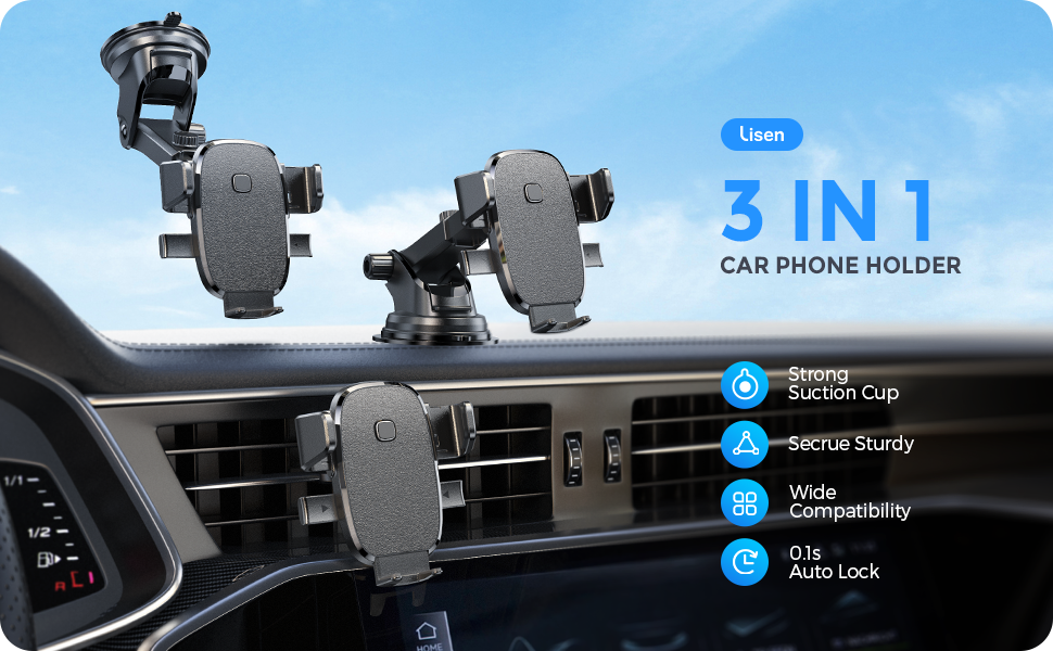 LISEN Car Phone Holder Mount, [Auto locking] Mobile Phone Holder Cars