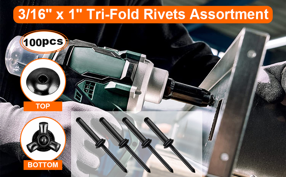 3/16" x 1" Tri Grip Rivets 100PCS Trifold Marine