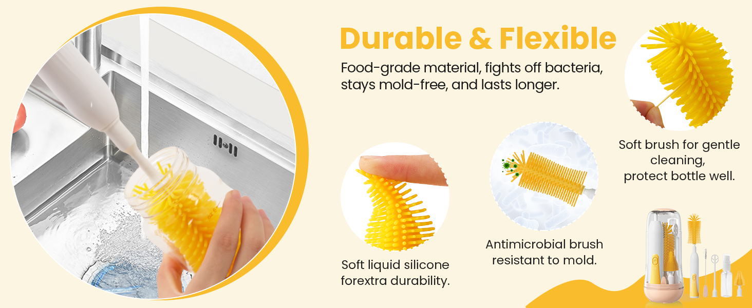 DURABLE AND FLEXIBLE BOTTLE BRUSH