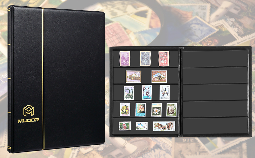 MUDOR Stamp Collecting Album, 5 Rows Pockets Stamp Book for