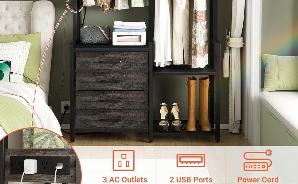 Cyclysio Small Clothes Rack with 4 Drawers, Reversible