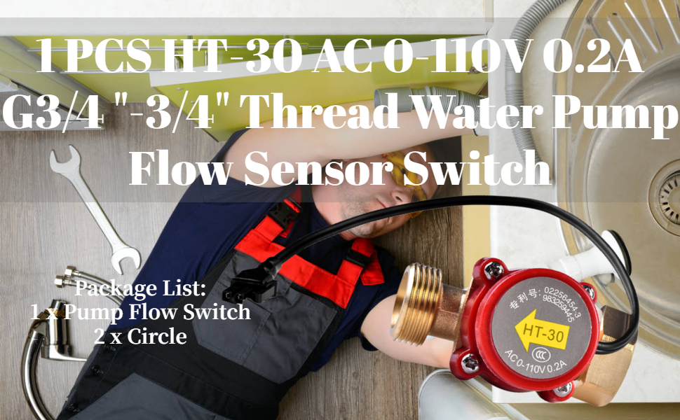 Flow Switch Sensor,HT30 AC 0110V 0.2A G3/4 "3/4" Thread Water Flow