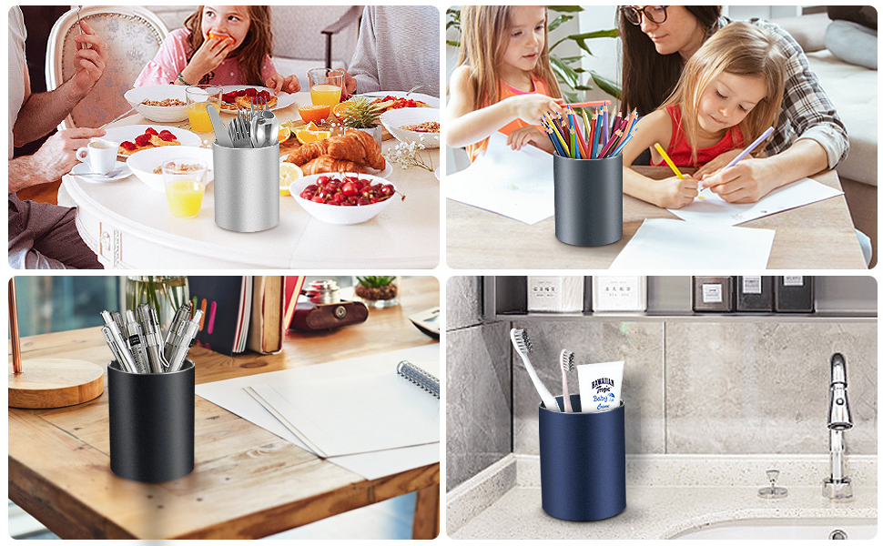 Metal Pen Holder for Desk Round Aluminum Desktop