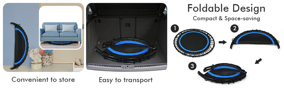 Costway 40” Foldable Trampoline with 2 Resistance Bands, Mini Rebounder w/Height Adjustable Handrail