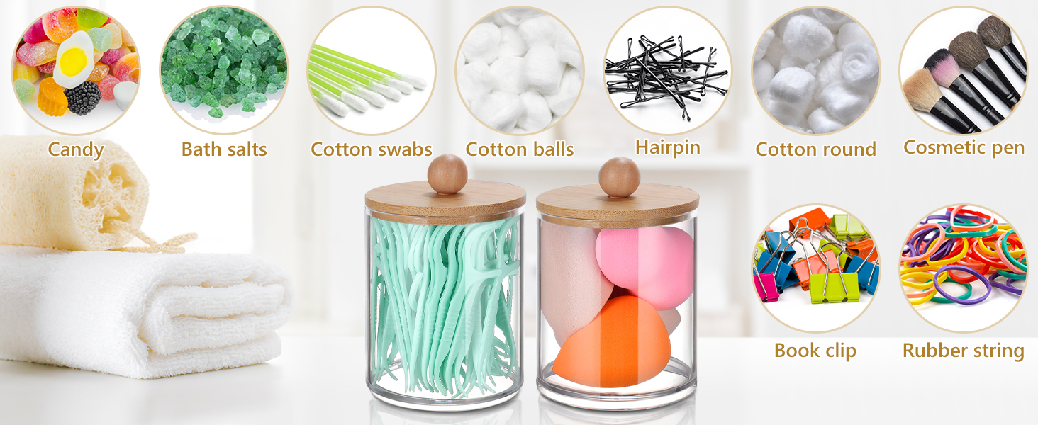 WACAR Cotton Pad Holder, Acrylic Cotton Bud Dispenser, 10oz Cotton Swab