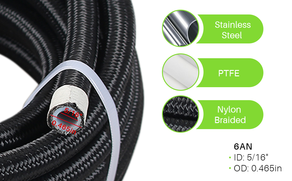 GSTP 6AN 3/8 PTFE E85 Hose Braided Fuel Line Fitting Kit