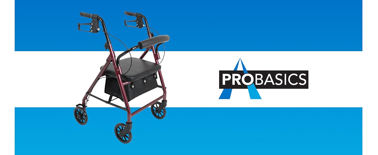 Junior Aluminum Rollator with 6 Inch Wheels, Burgundy