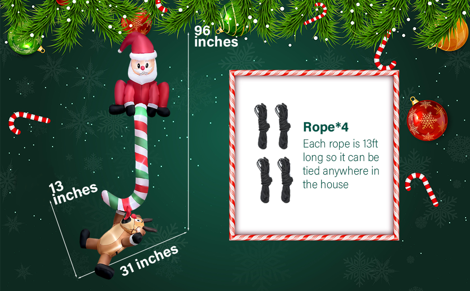 8ft Christmas Inflatables Hanging Santa with Reindeer